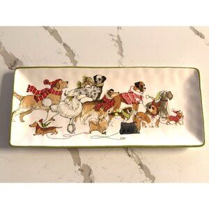 Pier 1 Imports Park Avenue Puppies Christmas Serving Tray Platter Ceramic 14x6”